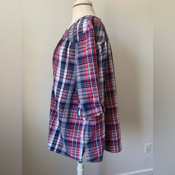 Catherines NWT Country Ranch Patriotic Pleated Plaid Oversized Comfy Blouse 1X - Picture 3 of 7